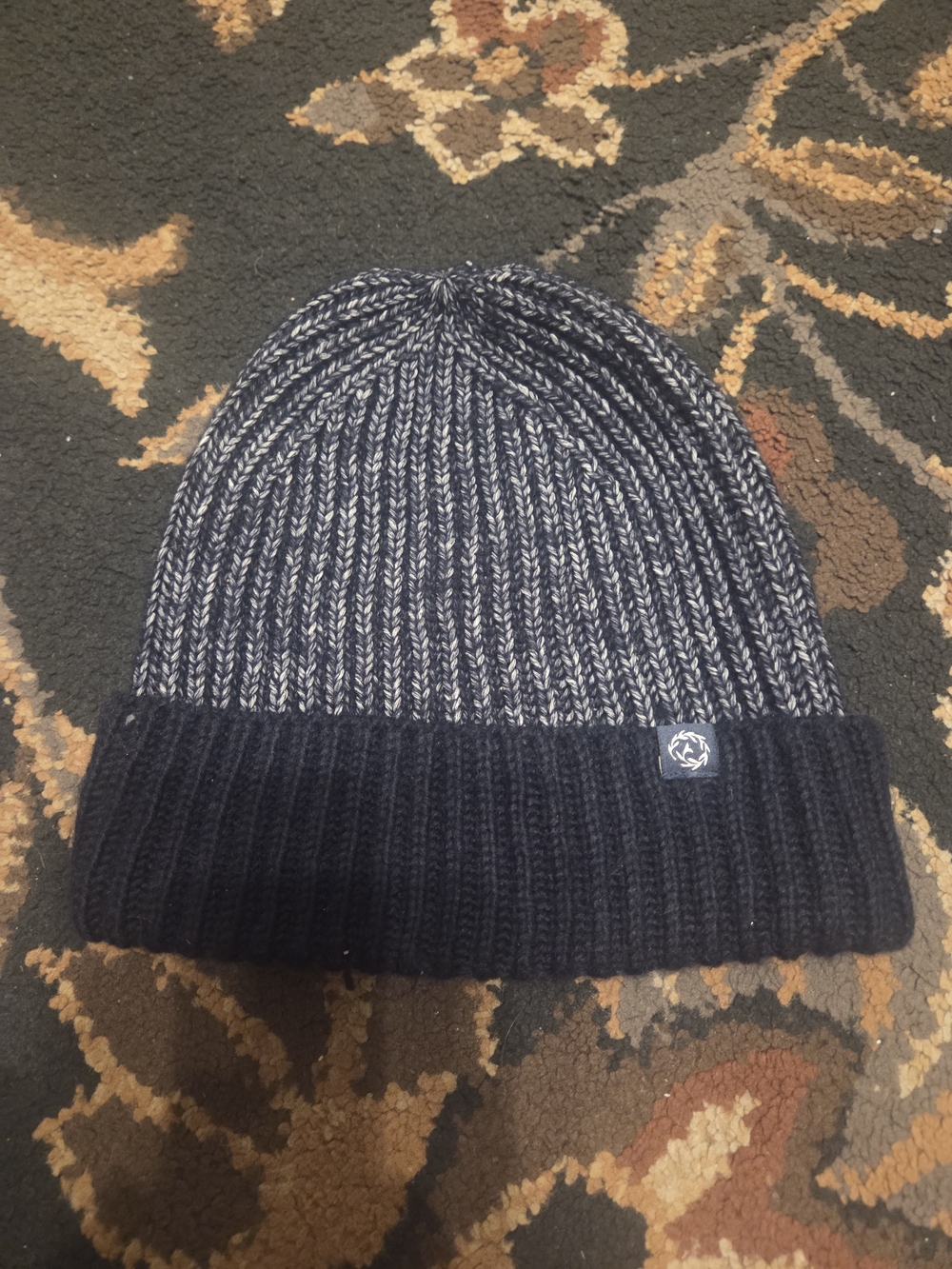 Navy Marled Knit Beanie with Cuffed Brim